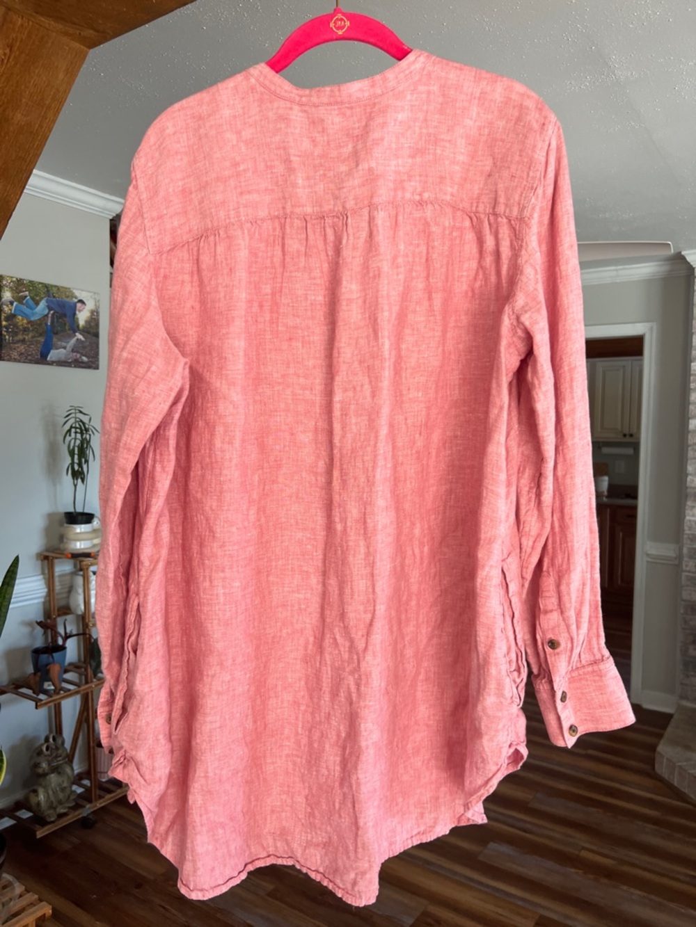 Lands' End Women’s Long-Sleeve Button-Down Tunic - Coral Redish  Pink - Picture 2 of 10